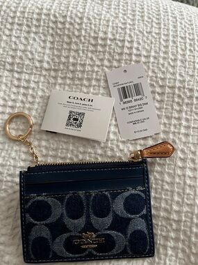 Coach Navy Signature Card Case Keyring